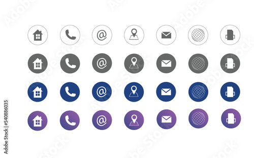 Contact icons: information business communication symbols collection. call internet location,