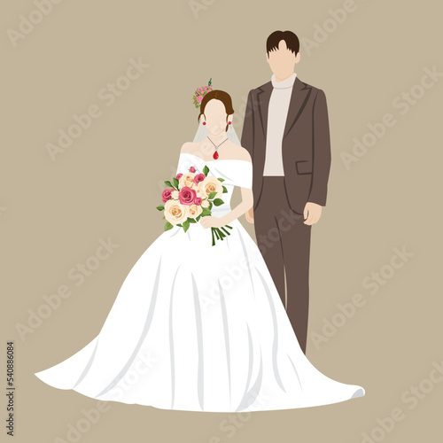 Beautiful young bride and groom on wedding day vector illustration
