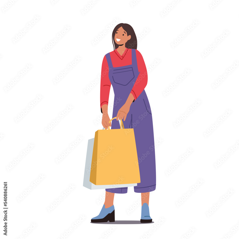Seasonal Sale, Discount Concept with Young Stylish Woman Holding Colorful Shopping Bags. Trendy Female Character