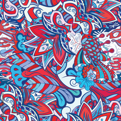 Tracery seamless pattern. Mehndi design. Ethnic doodle texture. Curved doodling background. Vector