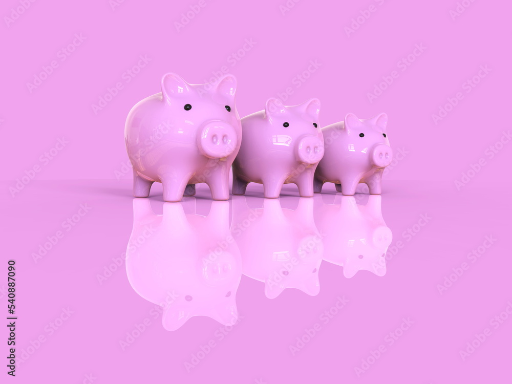 Three Sizes of Pink Piggy Bank for Saving Money Three Sizes of Pink Piggy Bank for Saving Money