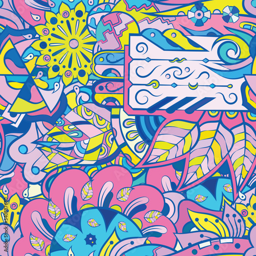 Tracery seamless pattern. Mehndi design. Ethnic doodle texture. Curved doodling background. Vector