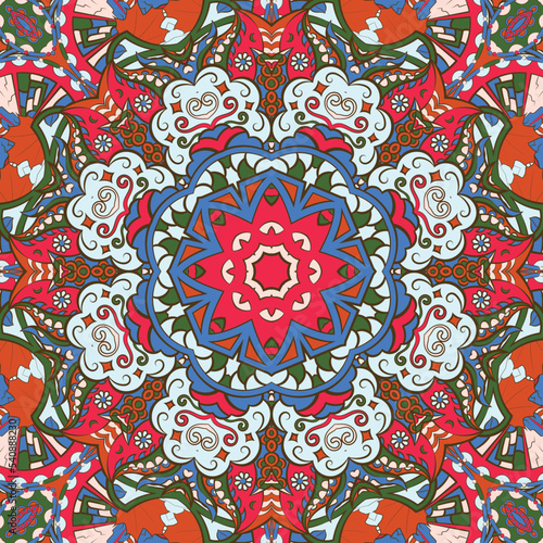 Seamless tile texture. Tracery mehndi design image. Ethnic doodle art. Curved doodling picture. Vector