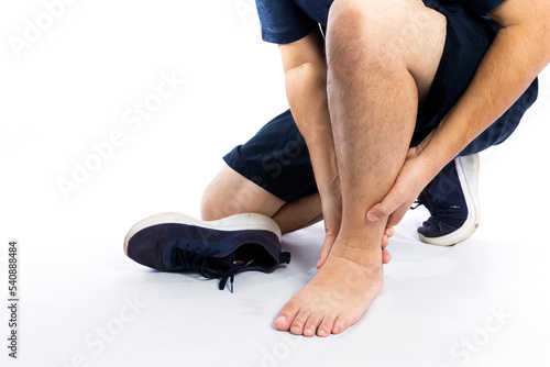 Elderly men or women or young people have knee, ankle, joint pain, arthritis, and tendon problems. exercise-induced muscle pain from gout and uric acid isolated on white background