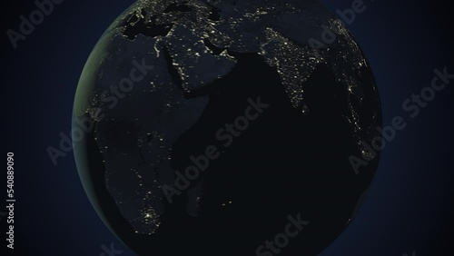 Seamless looping animation of the earth at night zooming in to the 3d map of Malaysia with the capital and the biggest cites in 4K resolution photo
