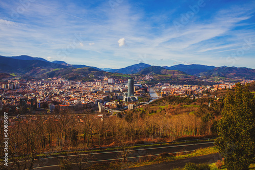 Panoramic view of old part of the city Bilbao, from Artxanda hill photo