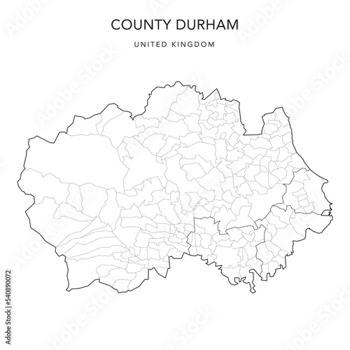 Administrative Map of County Durham with County, Unitary Authorities and Civil Parishes as of 2022 - United Kingdom, England - Vector Map photo