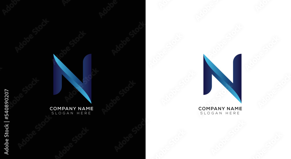 Gradient letter n logo design with black and white background Gradient letter n logo design with black and white background