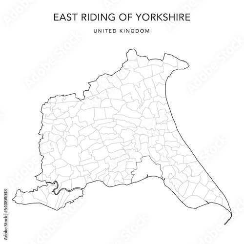 Administrative Map of East Riding of Yorkshire with County, Unitary Authorities and Civil Parishes as of 2022 - United Kingdom, England - Vector Map photo