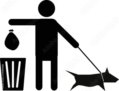 Clean after your dog sign on white background. Pick it up no dog Sign. Pet area Cleaning plastic bag symbol. flat style.
