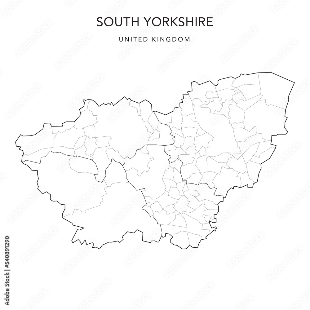 Administrative Map of South Yorkshire with County, Metropolitan Districts and Civil Parishes as of 2022 - United Kingdom, England - Vector Map