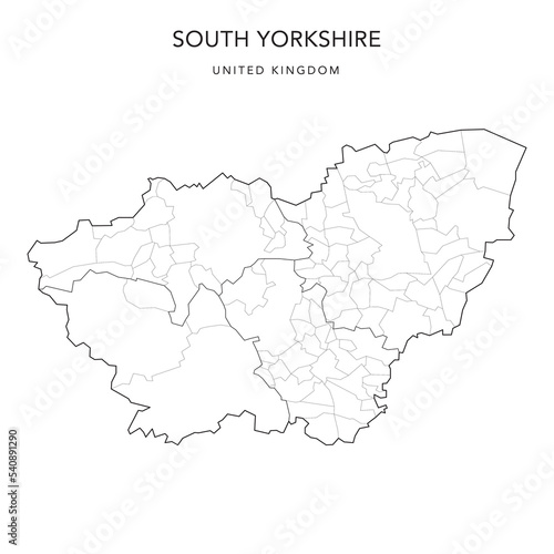 Administrative Map of South Yorkshire with County, Metropolitan Districts and Civil Parishes as of 2022 - United Kingdom, England - Vector Map photo