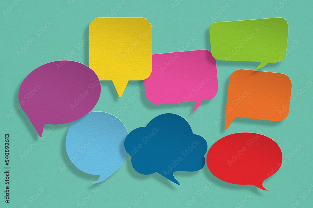 multi color of lady icon and cloud speech bubble paper on grunge background for different opinions, discussion, consultants, meeting, brainstorming, woman right campaign concept multi color of lady icon and cloud speech bubble paper on grunge background for different opinions, discussion, consultants, meeting, brainstorming, woman right campaign concept