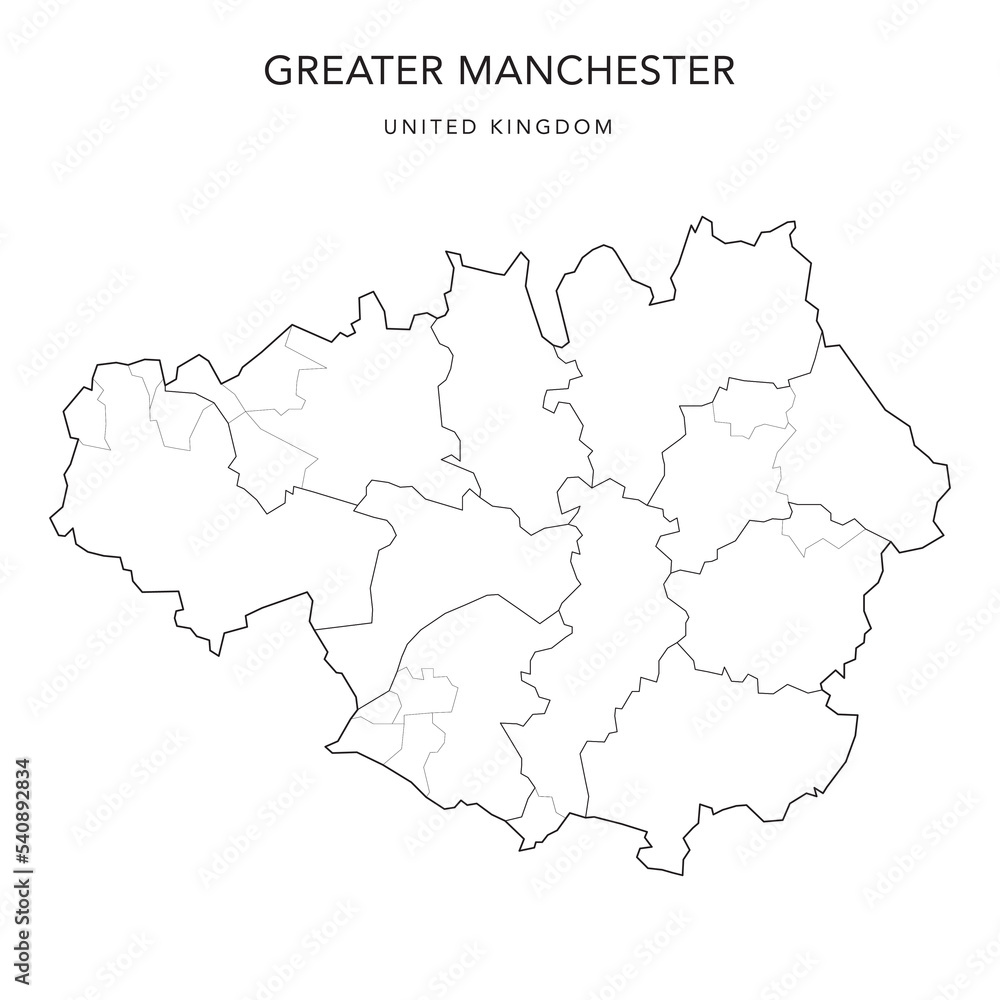 Administrative Map of Greater Manchester with County, Metropolitan Boroughs and Civil Parishes as of 2022 - United Kingdom, England - Vector Map