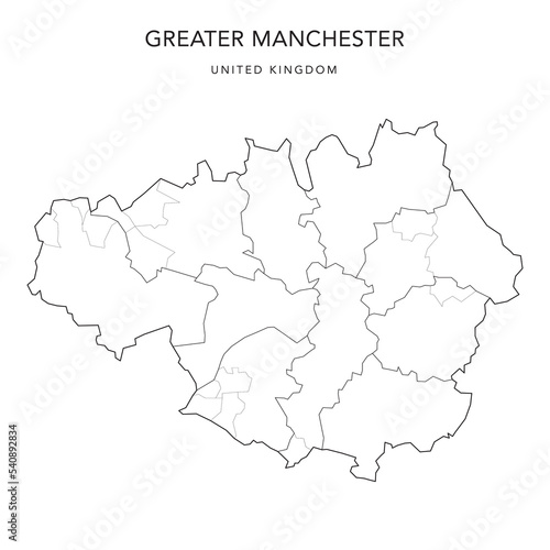 Administrative Map of Greater Manchester with County  Metropolitan Boroughs and Civil Parishes as of 2022 - United Kingdom  England - Vector Map