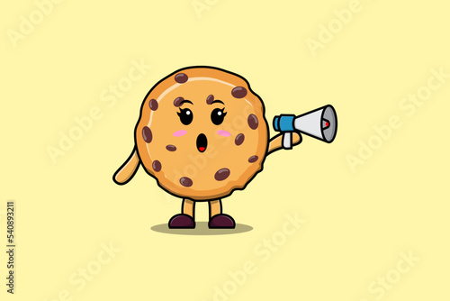 Cute Cartoon Biscuits character speak with megaphone in 3d cartoon style concept