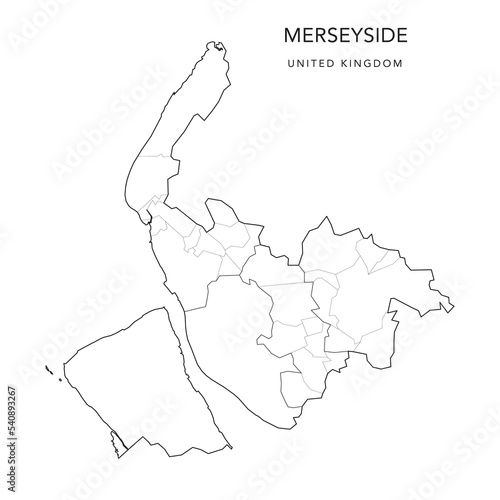 Administrative Map of Merseyside with County, Metropolitan Boroughs and Civil Parishes as of 2022 - United Kingdom, England - Vector Map
