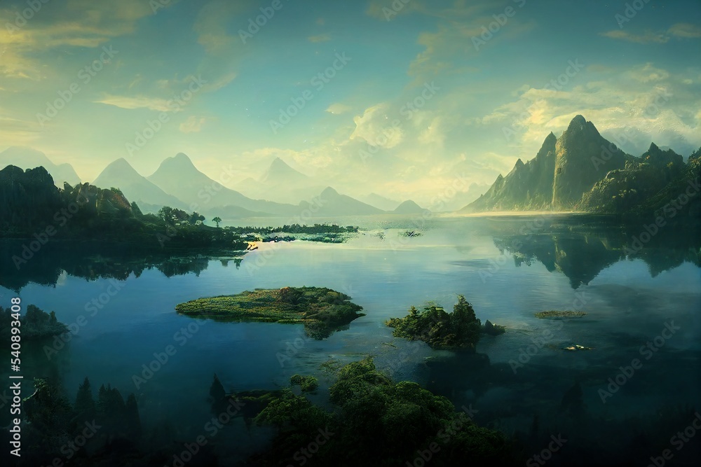 Fantasy lake illustration