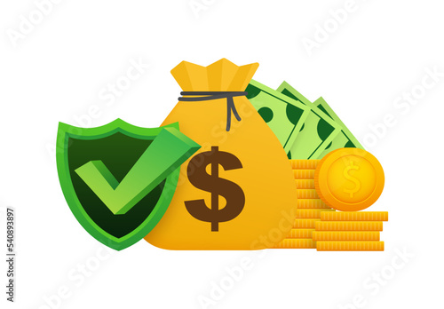 Protection money. Money safety. Financial saving insurance. Vector stock illustration