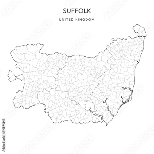 Administrative Map of Suffolk with County  Districts and Civil Parishes as of 2022 - United Kingdom  England - Vector Map