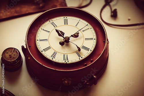 old vintage clock in ancient building time passing 3D illustration