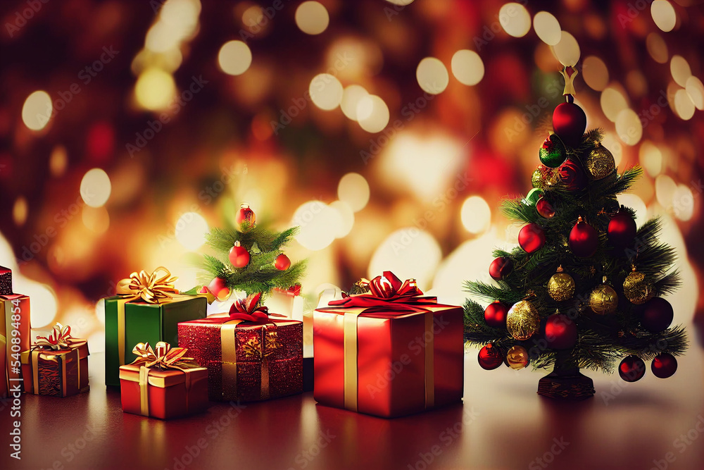baubles and gift boxes Christmas banner background 3d illustration ...