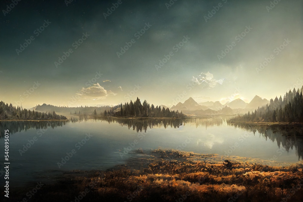 Obraz premium Fantasy lake illustration
