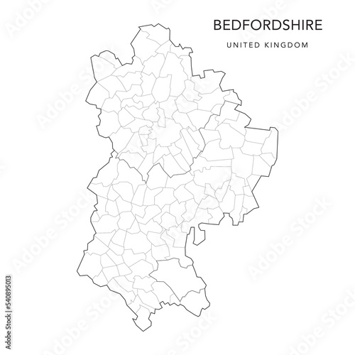 Administrative Map of Bedfordshire with County, Unitary Authorities and Civil Parishes as of 2022 - United Kingdom, England - Vector Map