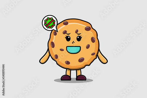Cute cartoon illustration Biscuits using mask to prevent virus in cute modern style design