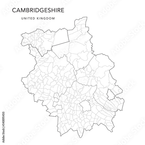 Administrative Map of Cambridgeshire with Counties, Districts and Civil Parishes as of 2022 - United Kingdom, England - Vector Map photo