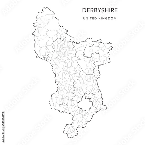 Administrative Map of Derbyshire with Counties, Districts and Civil Parishes as of 2022 - United Kingdom, England - Vector Map photo