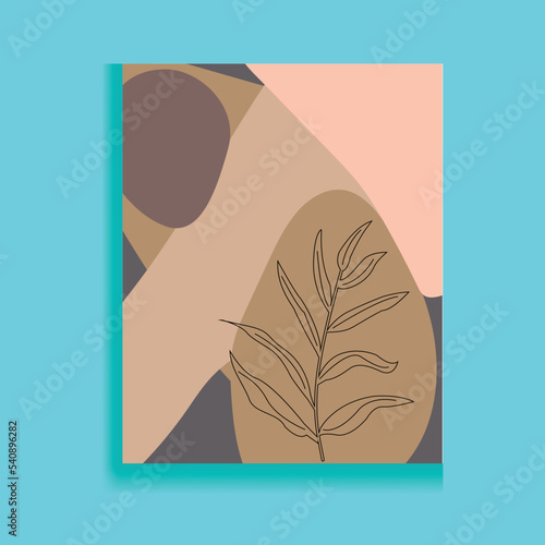 Abstract Minimal design. Trendy ego layout: geometric shapes, tropical palm leaf sketch, brush stroke texture