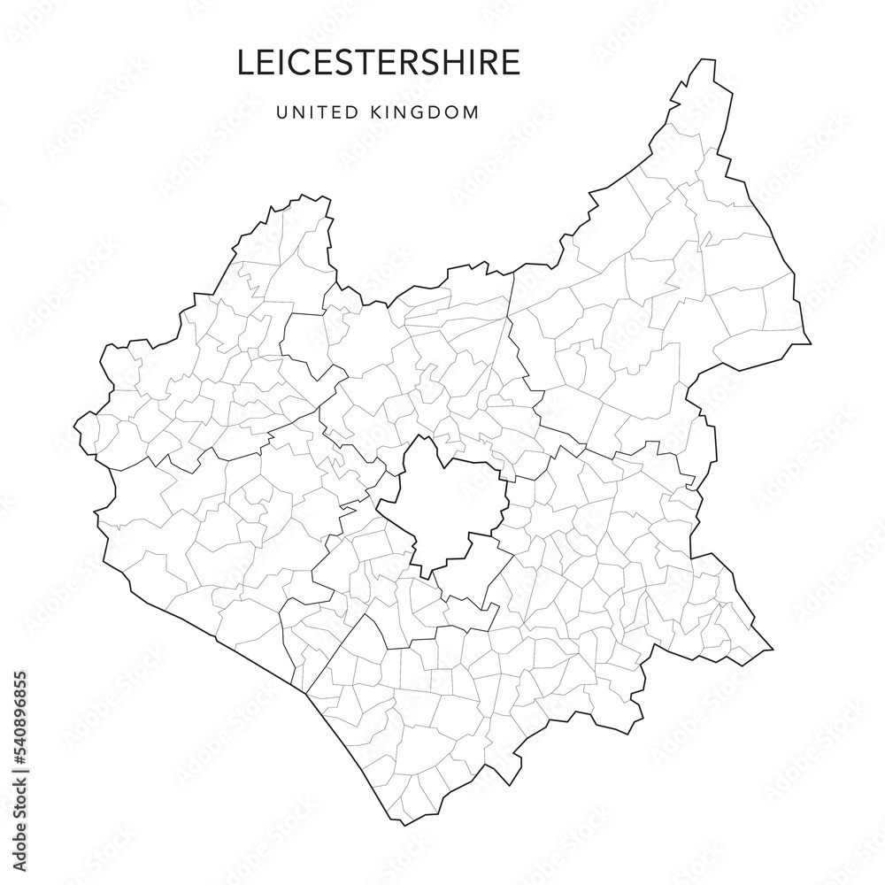 Vecteur Stock Administrative Map of Leicestershire with Counties