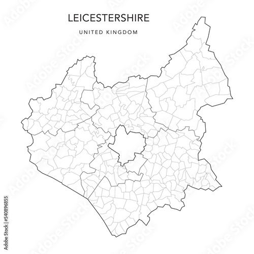 Administrative Map of Leicestershire with Counties, Districts and Civil Parishes as of 2022 - United Kingdom, England - Vector Map