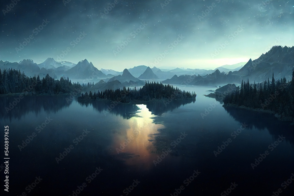 Night lake illustration