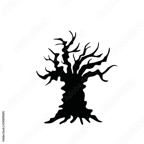 Scary Halloween Tree Icon, Spooky Trees Silhouette Isolated
