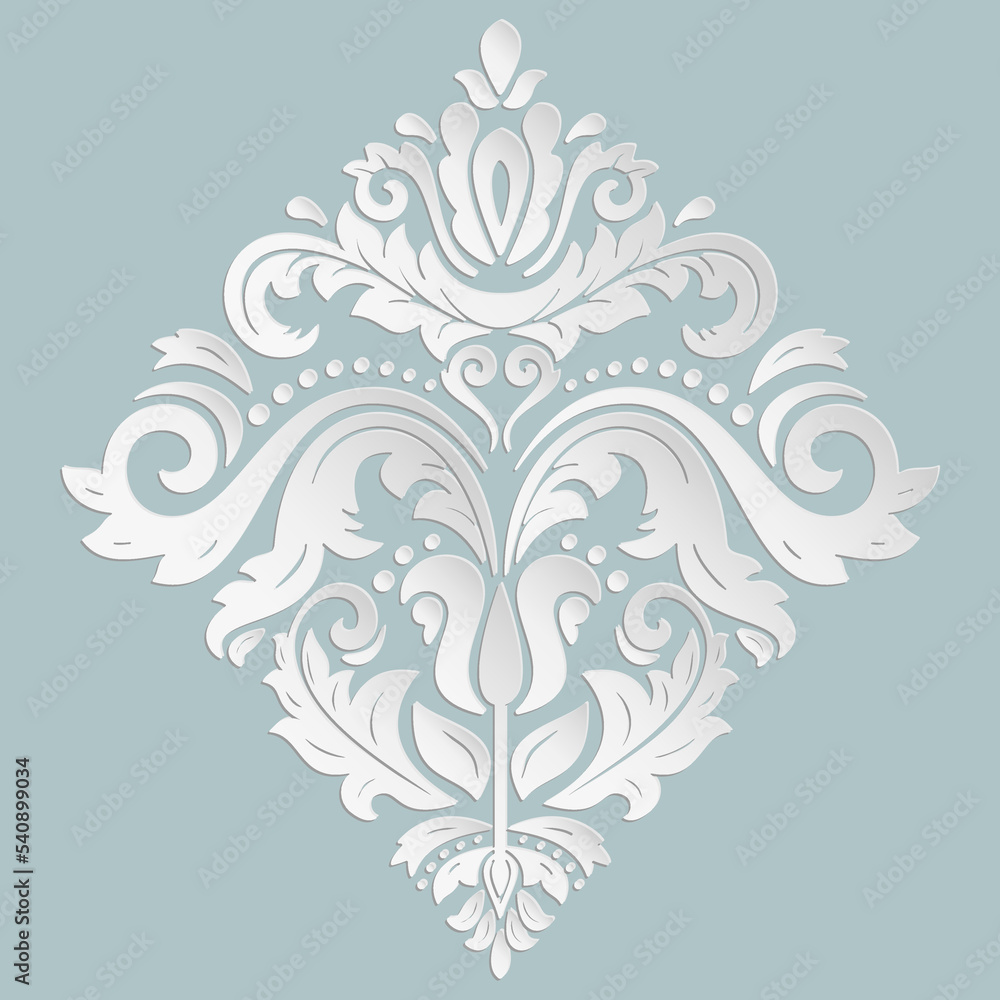 Floral vector pattern with arabesques. Abstract blue and white classic oriental ornament. Vintage classic pattern