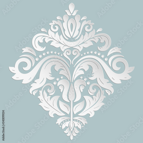 Floral vector pattern with arabesques. Abstract blue and white classic oriental ornament. Vintage classic pattern