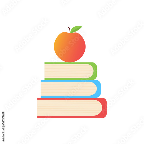 Books and apple isolated on white background. School design vector illustration