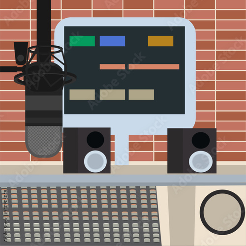 flat illustration vector condenser microphone in recording studio