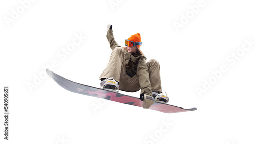 Snowboarder girl isolated on white