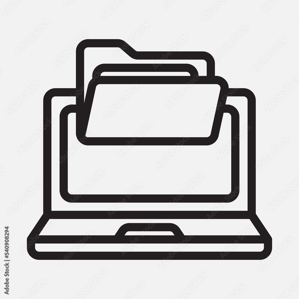 Laptop icon in line style about folders, use for website mobile app presentation Laptop icon in line style about folders, use for website mobile app presentation