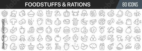 Foodstuffs and rations line icons collection. Big UI icon set in a flat design. Thin outline icons pack. Vector illustration EPS10