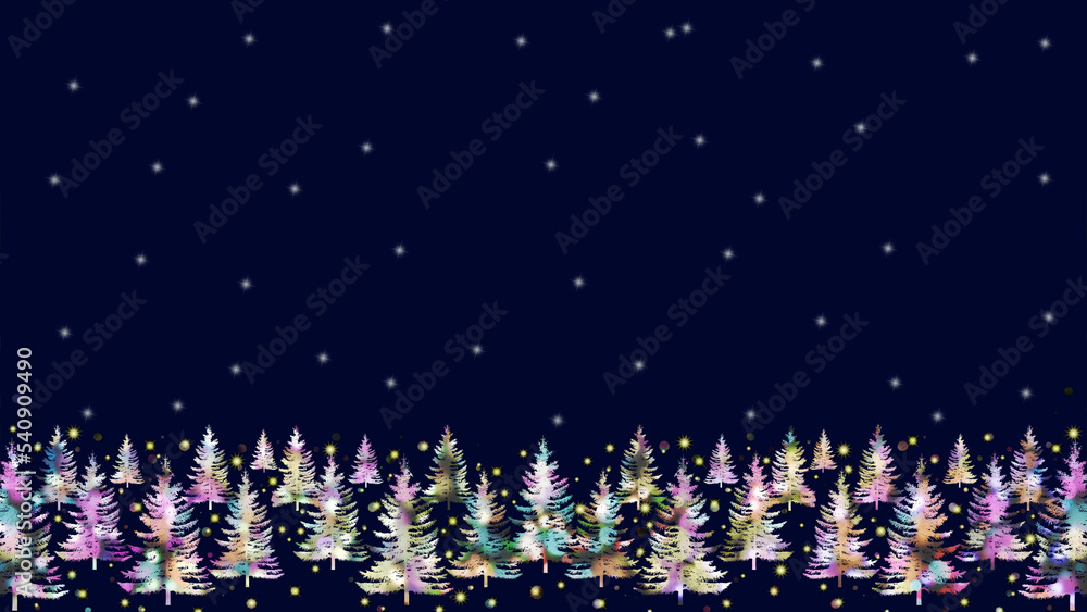 輝くイルミネーションのクリスマスツリーの背景