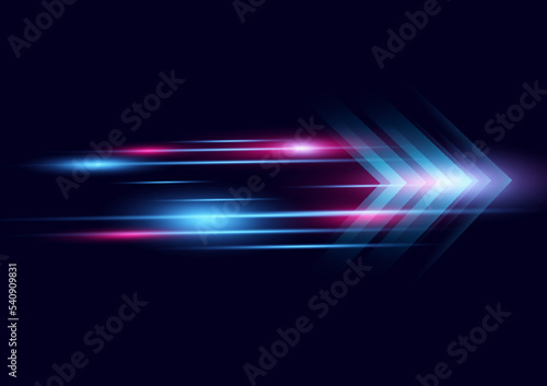 Abstract modern hight speed light arrow line technology effect on black background vector illustration.