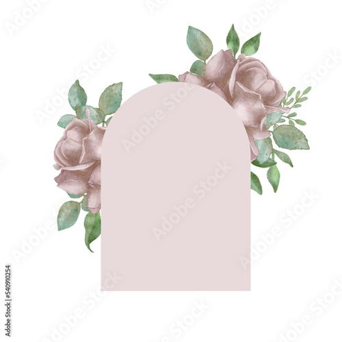 Beautiful wedding arch with watercolor flowers Roses and leaves. Vector holiday illustration in vintage style. Floral design.