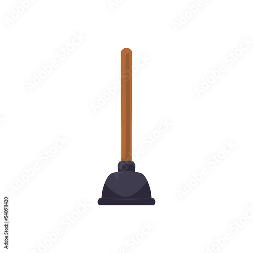 Rubber black plunger with brown wood handle flat style
