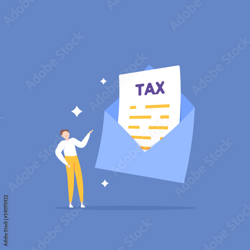 email or tax report. messages about billing and paying taxes. tax day. a businessman or male worker gets a tax letter. get information. illustration concept design. poster, banner, ui, landing page