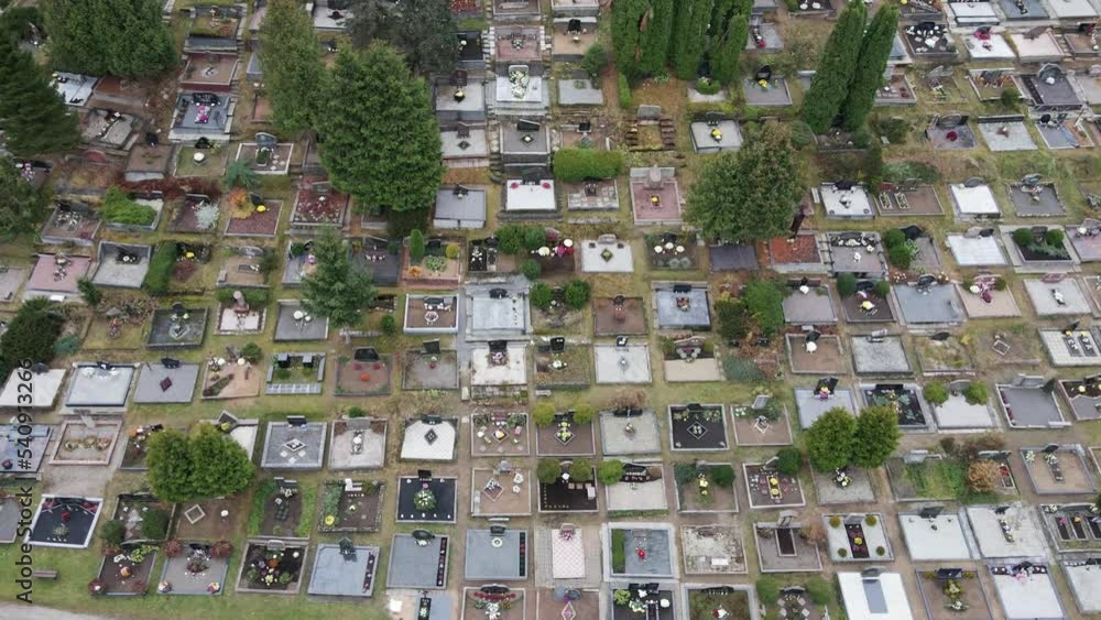 Large Christian cemetery in Lithuania during all saints day, aerial view Large Christian cemetery in Lithuania during all saints day, aerial view
