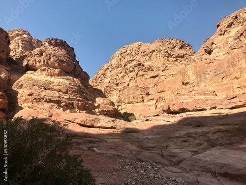 Petra, Jordan, November 2019 - A canyon with a mountain in the background